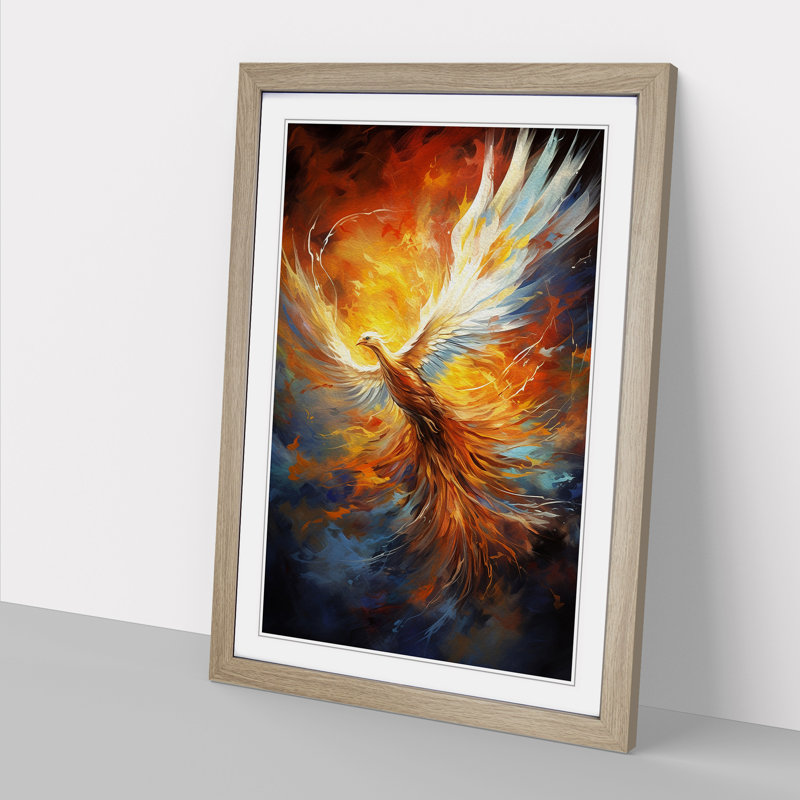 Phoenix Gestural - Single Picture Frame Print on Wood, 46cm H x 34cm W x 2cm D, Oak Framed