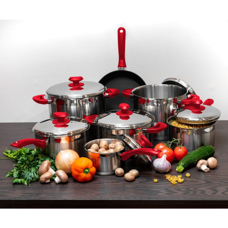 Casserole en acier inoxydable avec couvercle YBM Home (18/10), 1, Rouge