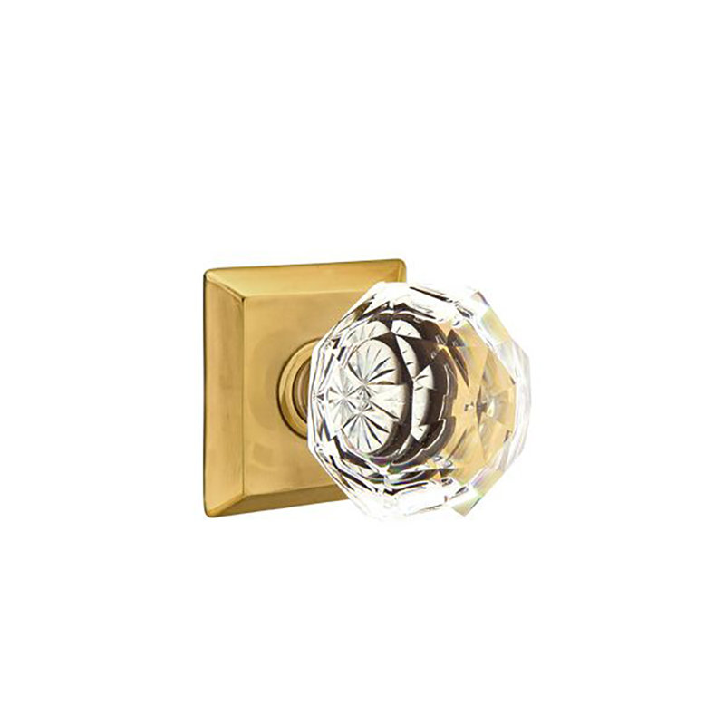 Ensemble de boutons de passage Emtek avec rosette Quincy et bouton en verre Diamond, Laiton antique français
