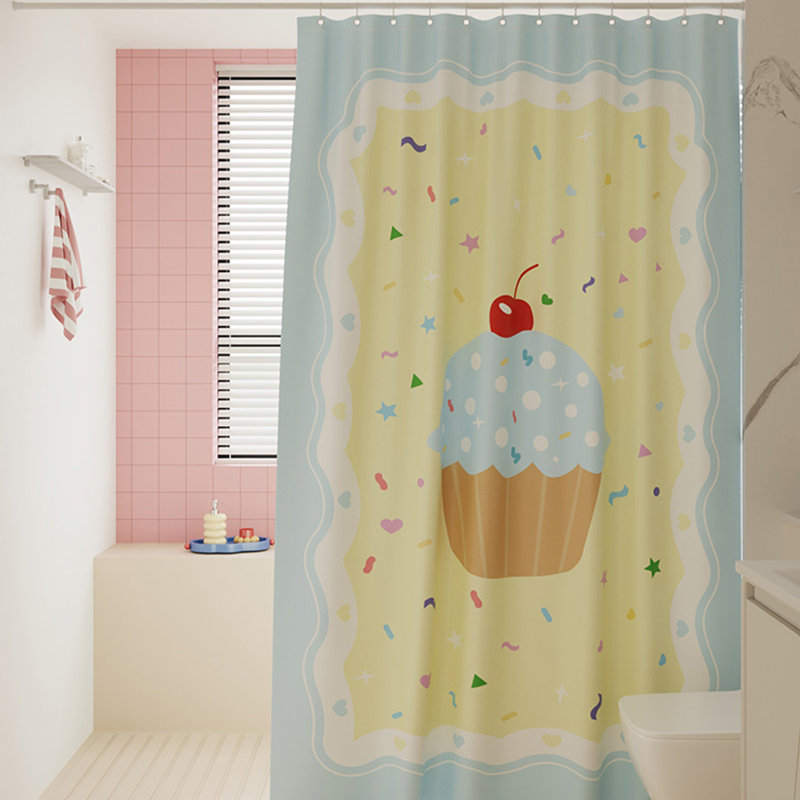 Rideau de douche en polyester, Jaune / Bleu