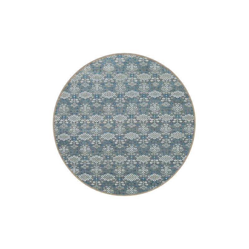 Washable Traditional Patterned Snowflake Motif Decorative Woven Area Rug, Round 3'3" Rug Pad Included