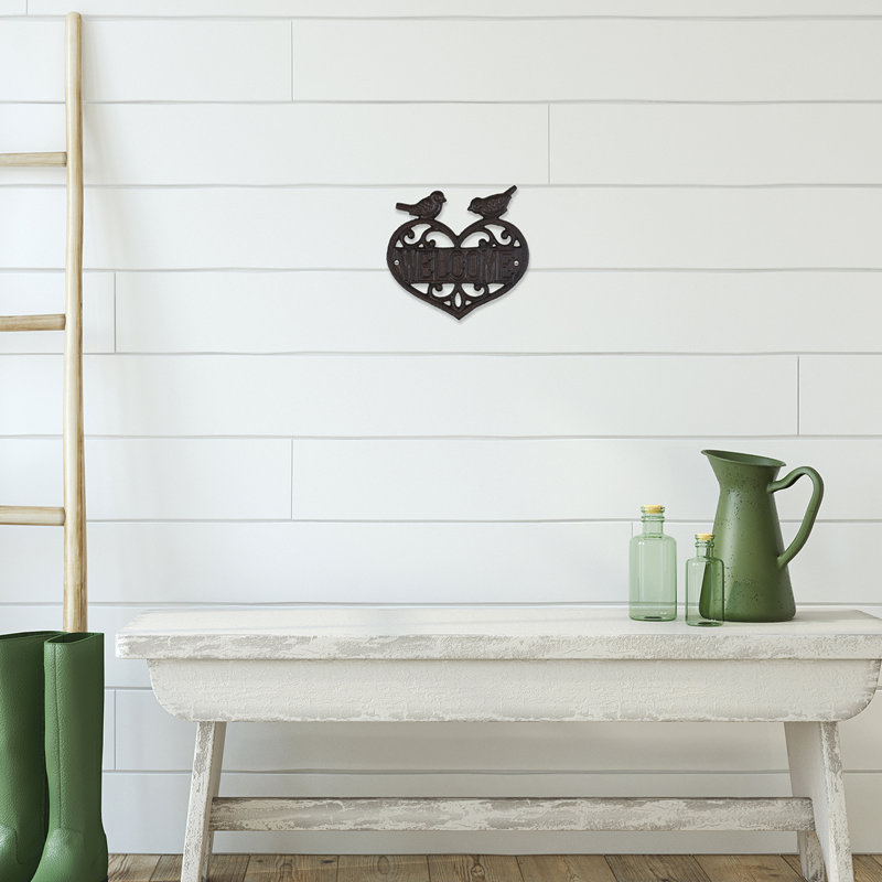 Rustic Metal Love Birds Welcome Heart Door Sign Wall Art Front Porch Home Decor