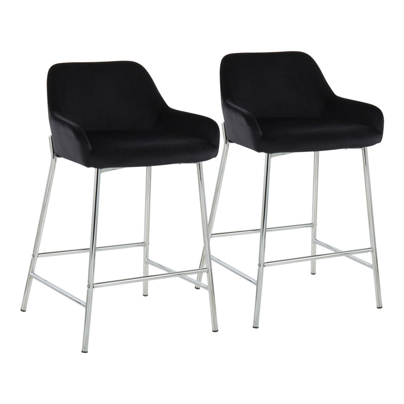 Cassiopeia Fixed-Height Bar & Counter Stool with Metal Legs, Bar Stool (30" Seat Height), Chrome, Charcoal Polyester Blend