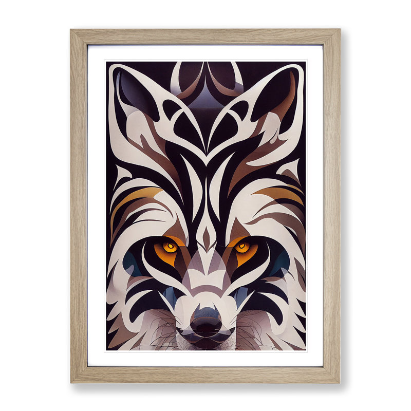 Wolf In Abstract No.4 - Print, White, 66cm H x 48cm W, Oak Framed Paper