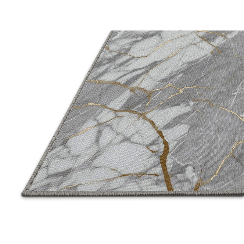 Machine Washable Gray Area Rug, Square 3'