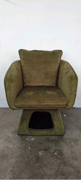 35.8" W Modern Chenille Upholstered Swivel Barrel Chair with Cat Hideaway, Pet Friendly, Gris
