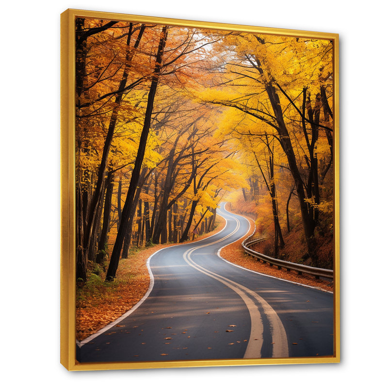 Route d'automne dorée dans la forêt I, H 44 po x l 34 po x P 1,5 po, Cadre flottant doré