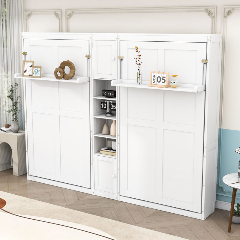Lits escamotables avec armoires et tablettes Murphy, Blanc