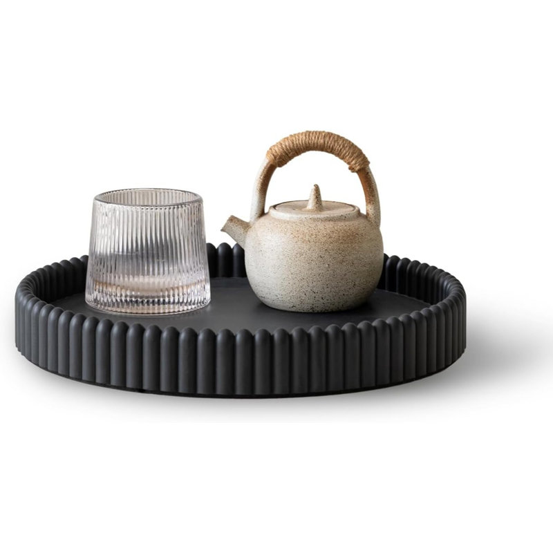 Coffee Table Tray, Home Decor Round Tray, Concrete Black Coffee Table Decor Trays, Serving Decorative Trays For Dining Table