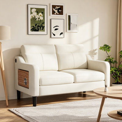 Lambertville Modern Loveseat Sofa with Built-in Side Table, Charging Station, Cup Holder & Storage Pocket