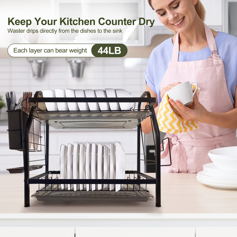 Dish Drying Rack, 2-Tier Compact Drainboard Set