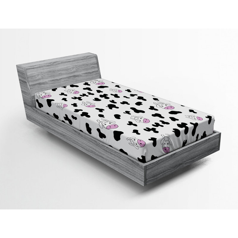 Microfiber Fitted Sheet, Twin XL Fitted Sheet, Pink/Black Cow Animal Print