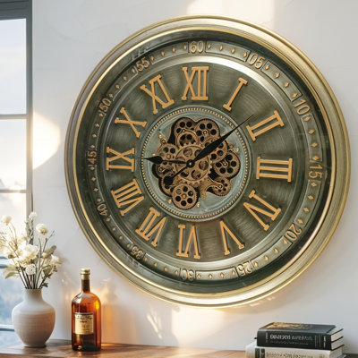 The Gear IR-LI_ 32" Round "CORK" BRASS-ANTIQUE Real Moving Gear Wall Clock