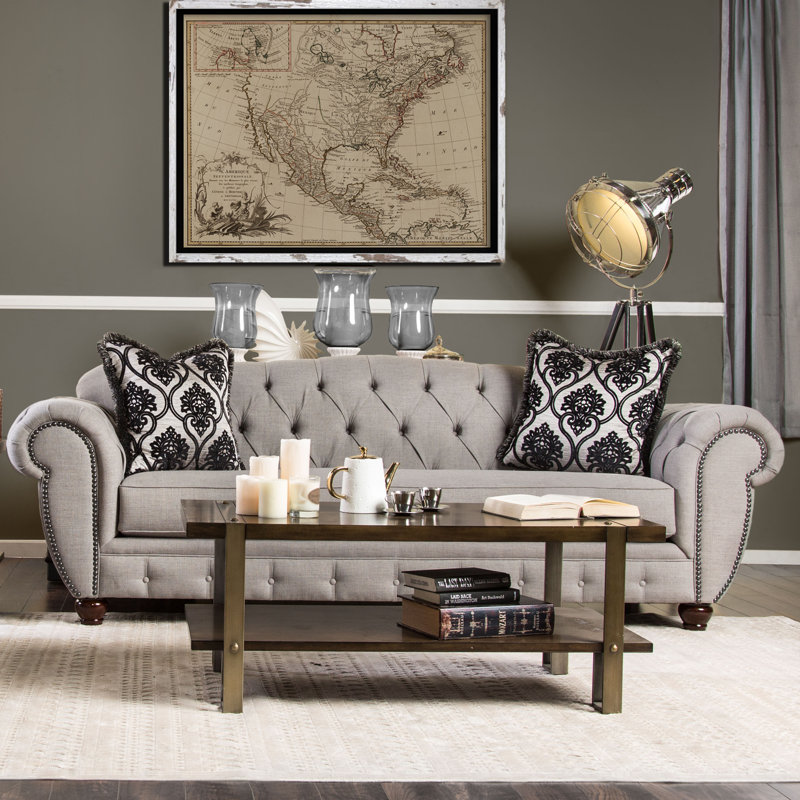 Canapé Chesterfield à accoudoirs roulés avec coussins réversibles 100 po Suffield