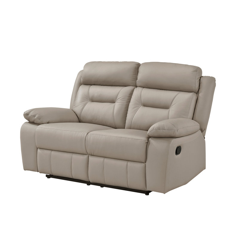 Causeuse inclinable Conia, cuir, USB, 63 po, Manuel - Bouton-poussoir, Latté beige brun