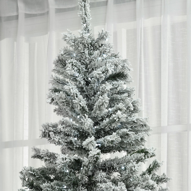 Arbre de Noël artificiel 7,5 pi avec lumières à DEL blanc froid, floqué, ignifuge, ouverture automatique, installation rapide, 1254 branches, arbre floqué 500 lumières, hauteur 90,5 po, ignifuge, ouverture automatique