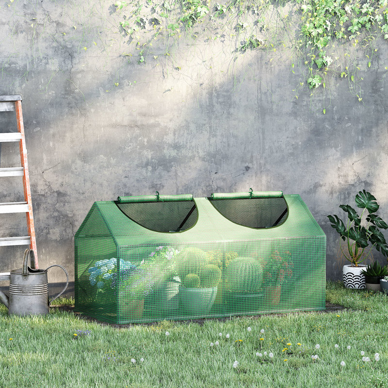 Maison de 4 pi x 2 pi avec housse en PE et fenêtres à enroulement, solution de jardinage intérieur et extérieur, protège des conditions difficiles, garde la chaleur, structure en acier robuste, coupe-vent, assemblage requis avec petite fermeture à glissière