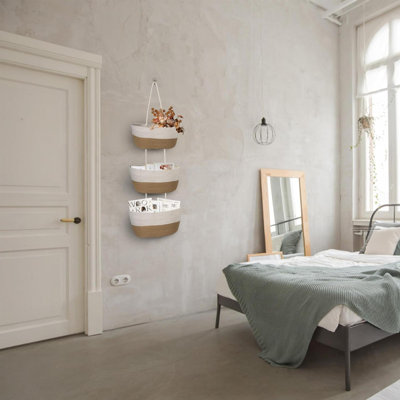 Panier suspendu tissé mural à 3 niveaux, panier suspendu au-dessus de la porte avec crochets, penderie de rangement décorative amovible, panier mural pour salon, cuisine