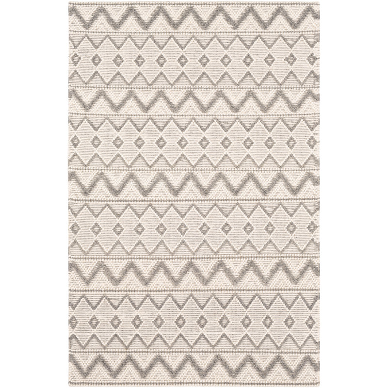 Whittington Gray and Cream Handwoven Wool 6' x 9' Bohemian Rug