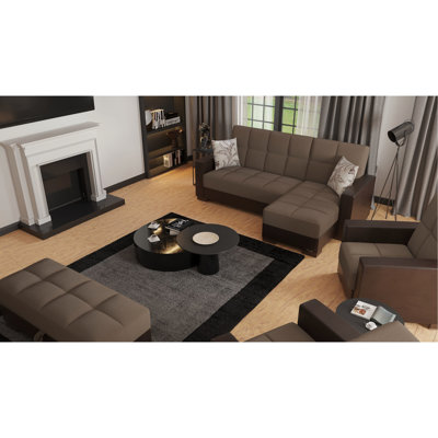 Beige/ Chenille Storage With Click - Clack Technology, Suitable For Small And Home Living, Quality Crafted Pu Leather Chenille, 200 Lbs Weight Limit, Comfortable Seating, Tan+brown Color Ideal