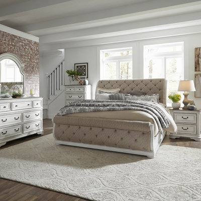 Alsea Queen Solid Wood Upholstered Sleigh 5 Piece Bedroom Set -  Darby Home Co, 94B85138625A4988BB4D549816891FD2