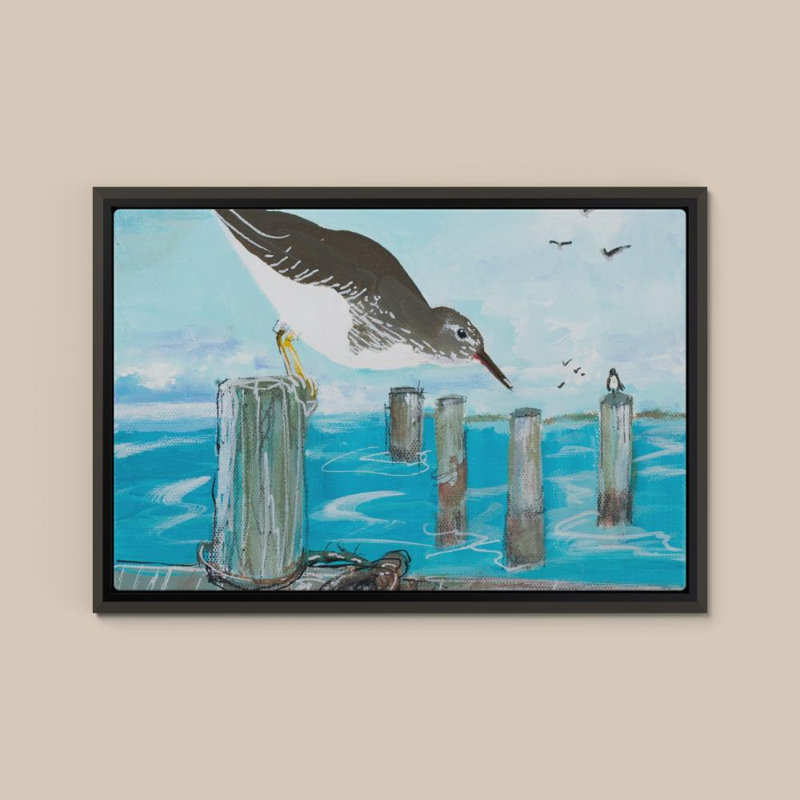 «Sandpiper Pier» par Sundance, impression sur toile, H 24 po x l 36 po, Cadre flottant biseauté, Noir