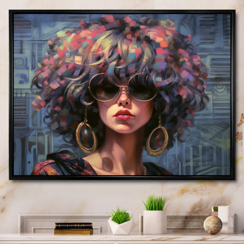 «Retro Cool Discopunk Queen I» sur toile, H 16 po x l 32 po x P 1 po, Cadre flottant noir