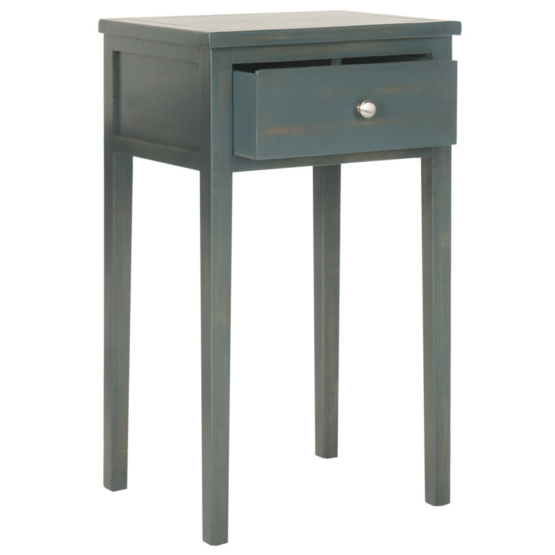 Abel Fazin Pine Nightstand - 30'' H French Farmhouse End Table with One Storage Drawer for Any Room, Dark Teal
