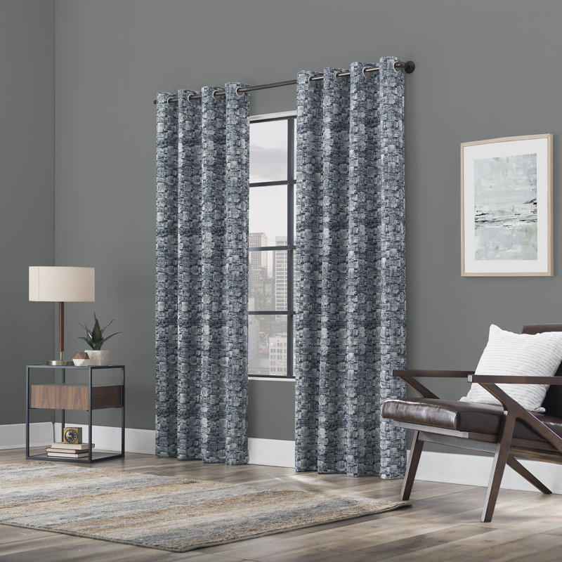 Osaka Blue Cotton Blend Blackout Grommet Curtain Panel 50" x 96"