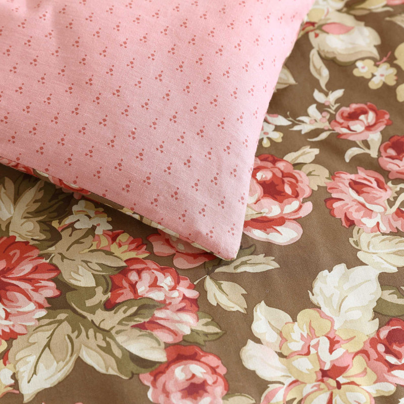 Laura Ashley Bloomsbury Cotton Reversible Brown Comforter Set, King Comforter +2 King Shams