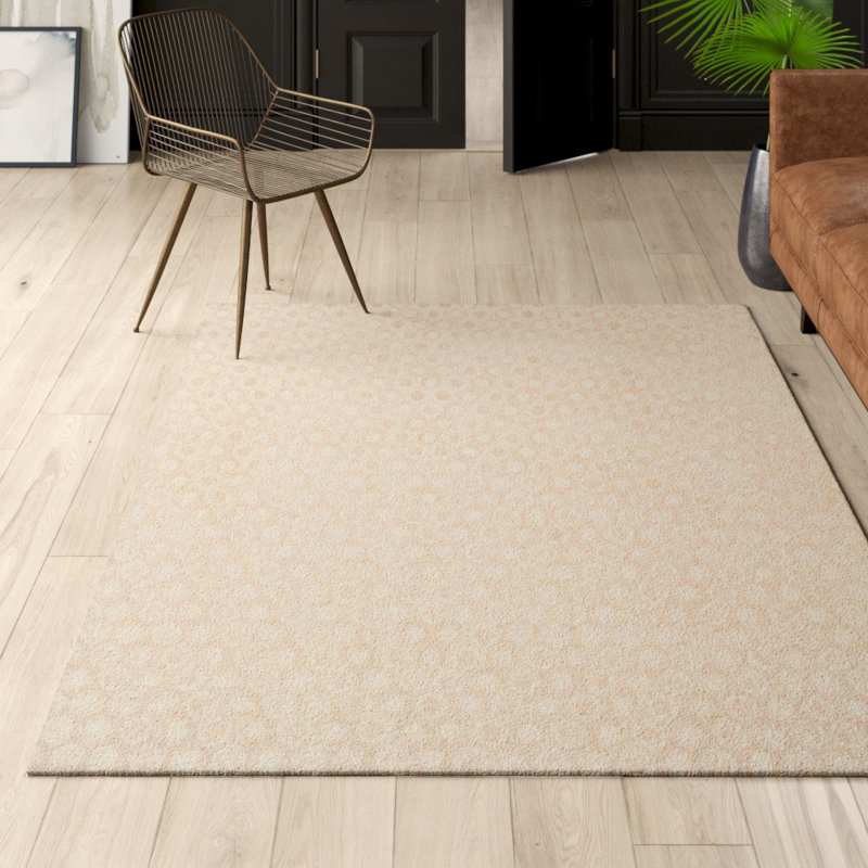 Tapis géométrique beige en laine / viscose / coton tissé à la main Endor, Rectangle 6 pi x 9 pi