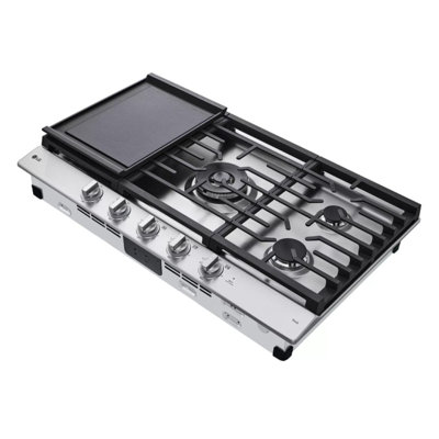 LG 36" Smart Gas Cooktop with UltraHeat 22K BTU Dual Burner and LED Knobs, Stainless Steel