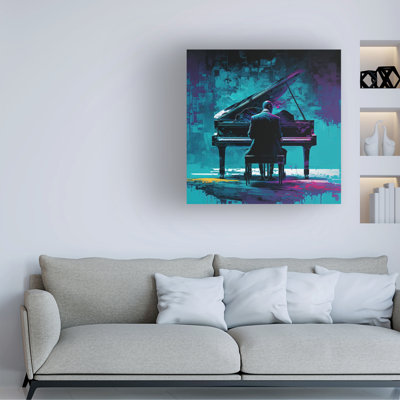 Wrapped Canvas Wall Art - Wumples  'Grand Piano' Wall Art for Living Room, Bedroom, or Office Décor  - 14x14