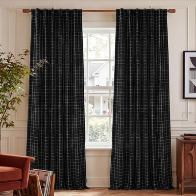 Plaid Jacquard Brown Bedroom Curtains, Rod Pocket & Back Tab Geometric Pattern Thick Wovern Mudcloth Rustic Farmhouse Window Drapes for Home Decor, W52 x L96, 2 Panels
