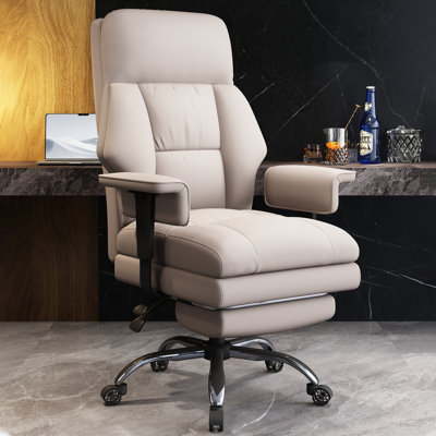 Fauteuil de direction XUEGW en cuir à haut dossier avec support lombaire et roulettes, beige