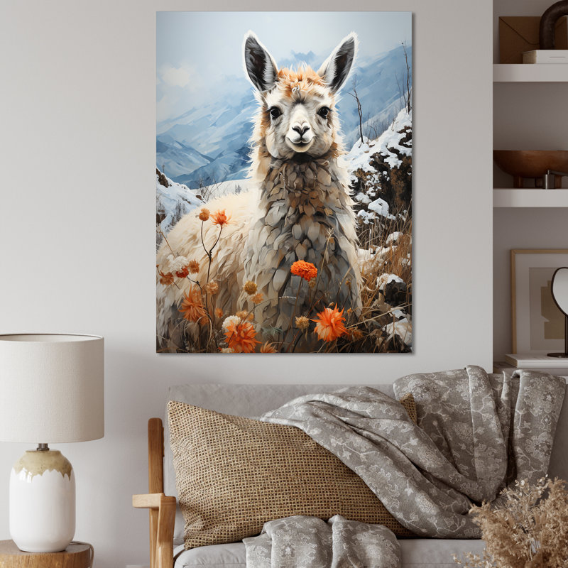 Paysage de lama en hiver - Décoration murale animaux, H 20 po x l 12 po x P 1 po, Toile tendue