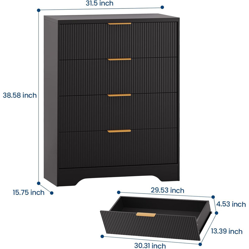 80 cm W Chest of 5 Drawers, Black