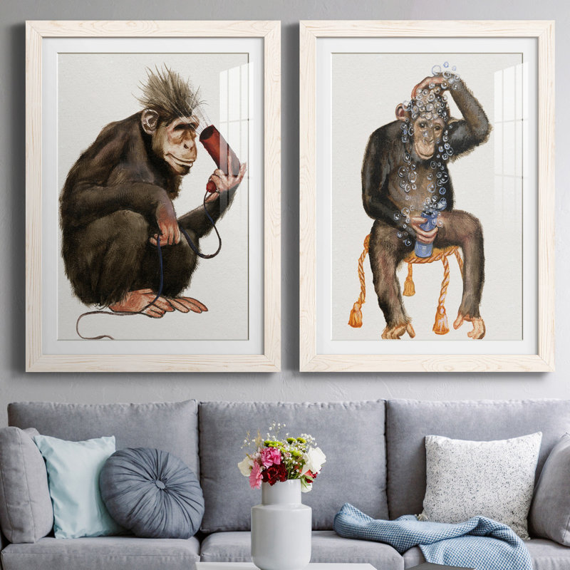 «Bath Animals I», ensemble de 2 impressions, H 31,5 po x l 47 po x P 1,5 po, Papier encadré blanc, Blanc