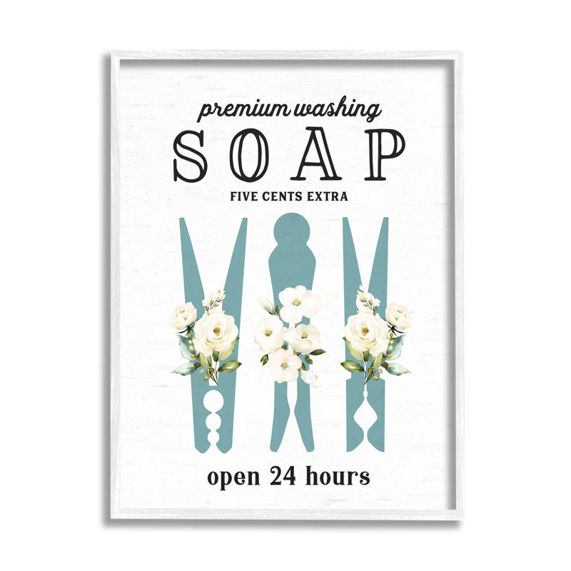 «Premium Soap Laundry Sign», art floral texturé et giclée vintage par lettres et lignes, L 11 po x H 14 po