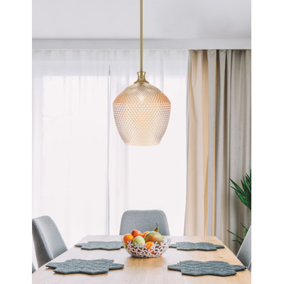 Stem Hung Pendant Shown In Matte Black Finish With 12" Amber Textured Glass