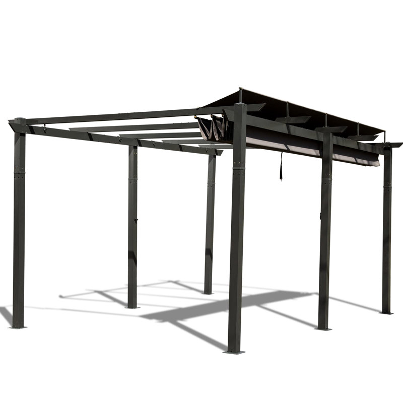 Pergola avec cour 11 pi x 16 pi gris foncé Aluminium, tissu, réglable pour la détente, cadre en aluminium de la salle de divertissement, jeux et jeux