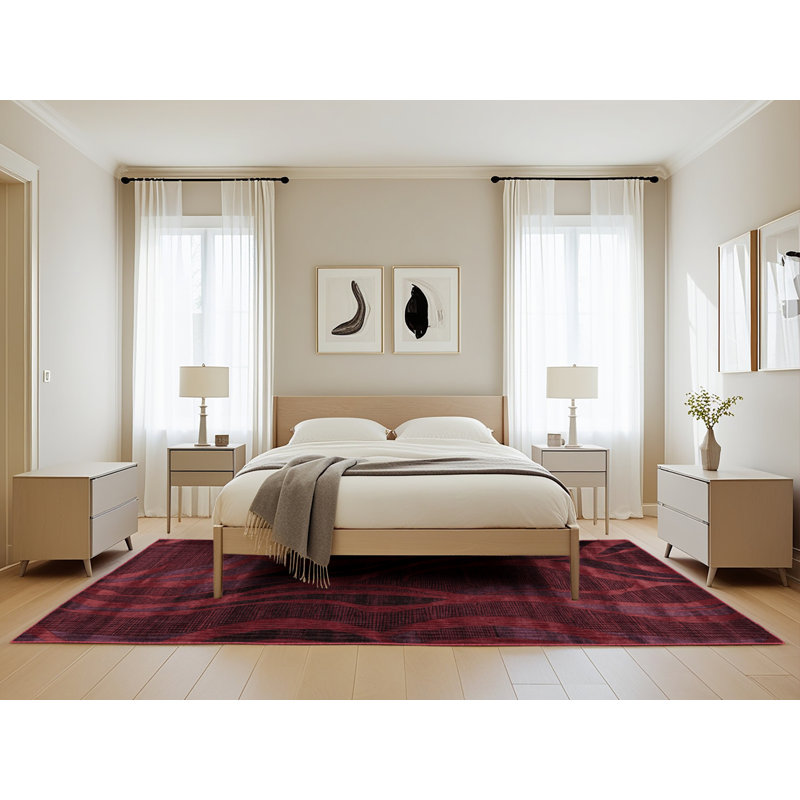 Machine Washable Abstract Red Area Rug, Rectangle 5' x 8'