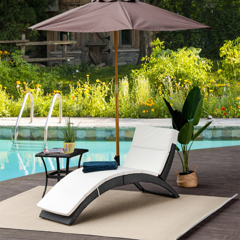 Aymelia 156cm Long Reclining Single Chaise with Cushions, Cream White, Black