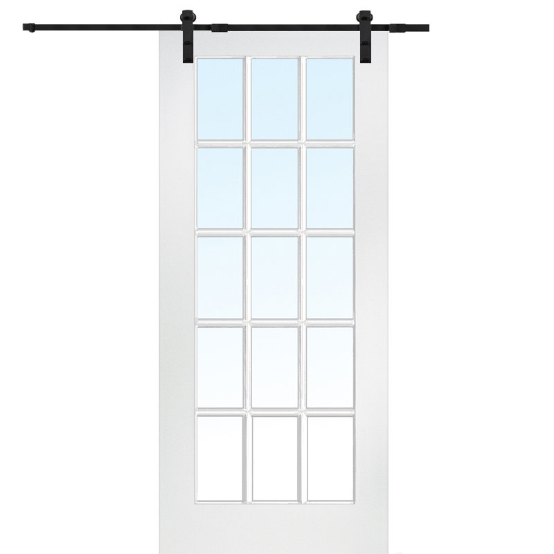 Porte de grange en verre avec quincaillerie d'installation, Noir mat, 36 po x 80 po