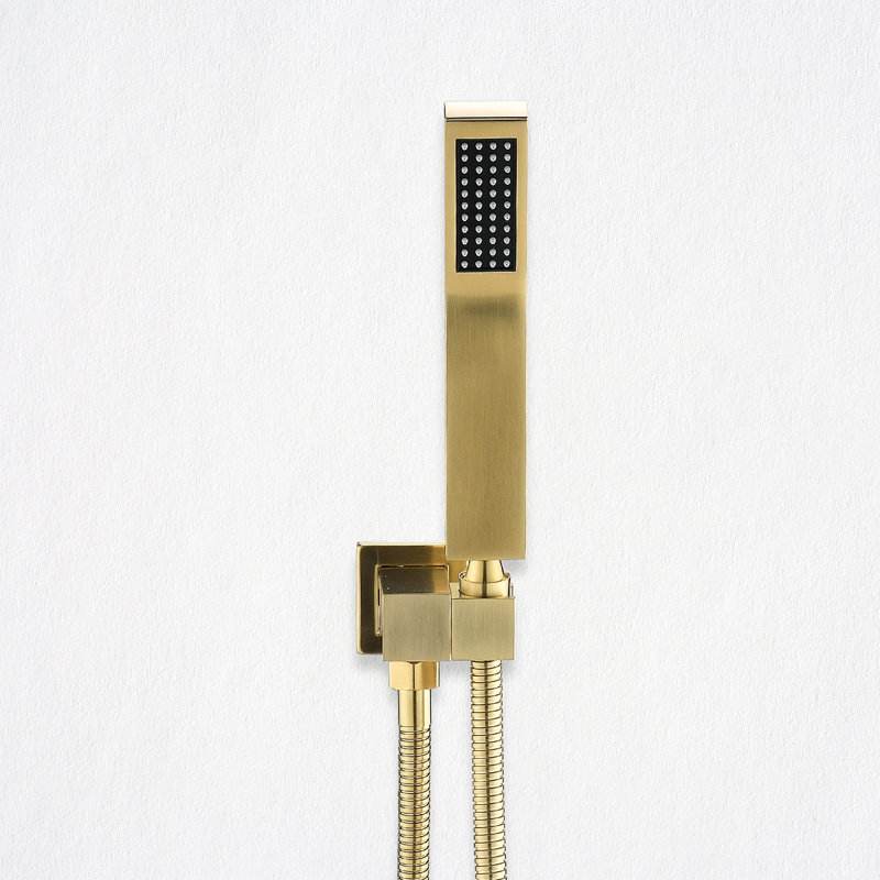 Brushed Gold Ceiling Mounted Shower Kit - 16" Head And Handheld Natural Rainfall Simulation Adventure Self-Cleaning Nozzle American Standard Bathroom Part Nature