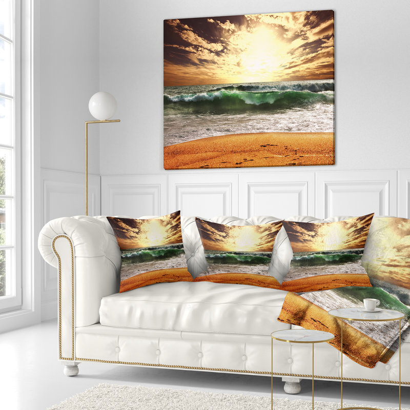 Coussin imprimé Rage Green Waves At Sunset - Sea & Shore, 18 po x 18 po, Coussin décoratif