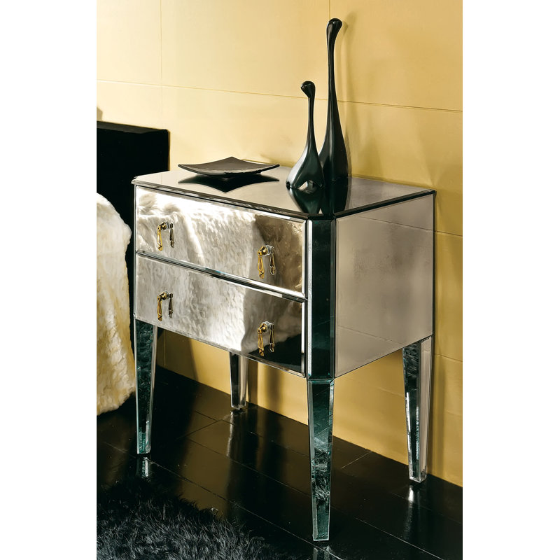 Mirrored 2 Drawer Nightstand