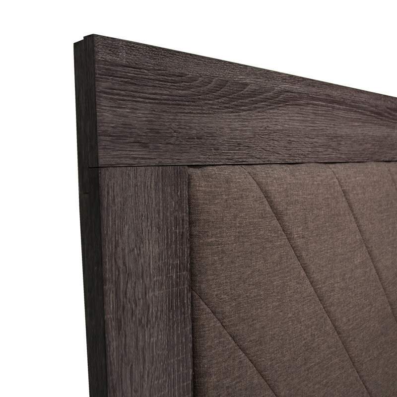 Dark Gray Oak Queen Bed With Rustic Vibes, Fabric Covered, Assembly Needed Accented In Oak, Upholstery, Required