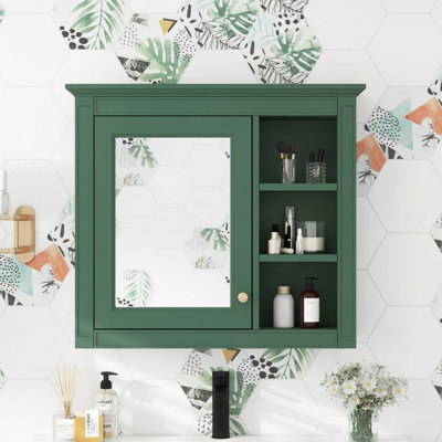 Armoire de salle de bain, armoire à pharmacie, armoire de rangement murale, armoire de salle de bain moderne avec miroir, armoire à pharmacie, armoire à miroir avec 3 tablettes ouvertes (meuble-lavabo non inclus)