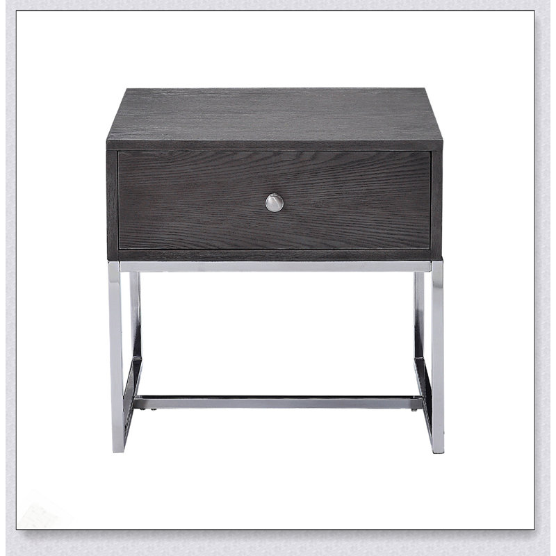 Table de bout rectangulaire moderne avec tiroir spacieux et base en métal, parfaite pour le rangement et l'organisation.
